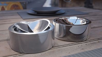 Tisch Aschenbecher Sturmaschenbecher Metall Silber mit Deckel Windaschenbecher