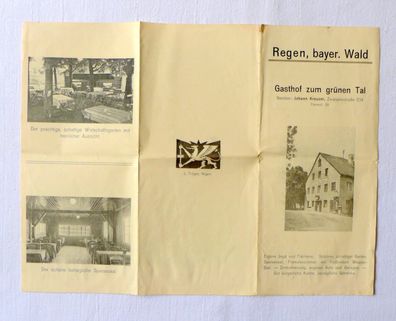 Prospekt Faltblatt Regen Gasthof zum grünen Tal bayer. Wald Johann Kreuzer