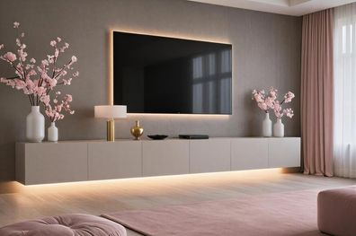 Lowboard PARIS 300 cm Kaschmir Matt - TV-Schrank Soft Close - LED optional