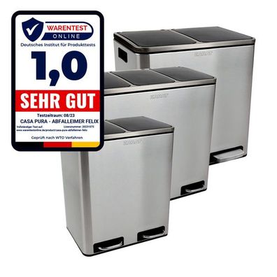 KARAT Mülleimer Felix aus Edelstahl | Trennsystem | Mit Schließdämpfer