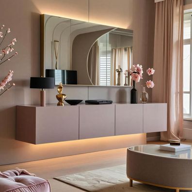 Lowboard PARIS 200 cm Puderrosa Matt - TV-Schrank Soft Close - LED optional