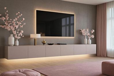 Lowboard PARIS 300 cm Puderrosa Matt - TV-Schrank Soft Close - LED optional