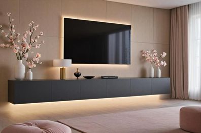 Lowboard PARIS 300 cm Dunkelgrau Matt - Soft Close TV-Schrank - LED optional