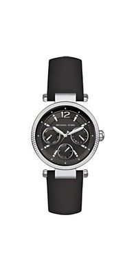 Michael Kors Laminated Black Leather Lady Damenuhr silber schwarz MK2566