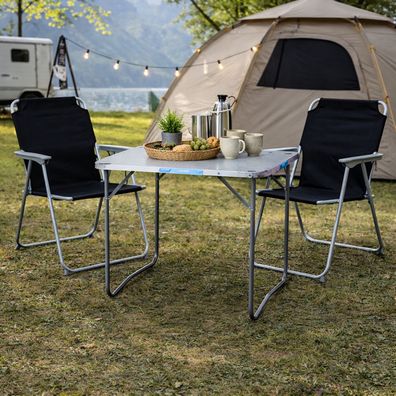 3tlg Campingmöbel Outdoor Camping Aluminium klappbar schwarz L70xB50xH59cm