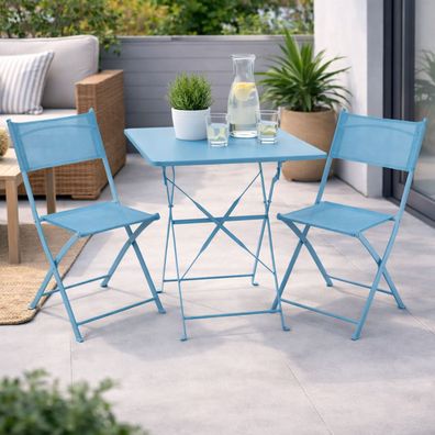 3tlg Balkonmöbel Set Bistroset Outdoormöbel Garten Türkis klappbar 60x60x71cm