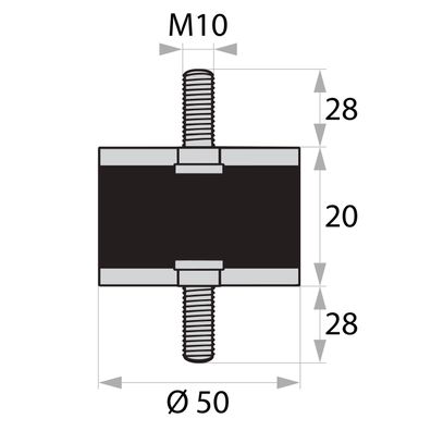 GP1-50-20-AG/AG-M10x28 Gummi-Metall-Puffer Gummipuffer Schwingungsdämpfer Silentblock
