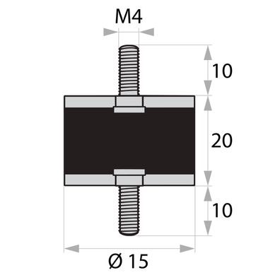 GP1-15-20-AG/AG-M4x10 Gummi-Metall-Puffer Gummipuffer Schwingungsdämpfer Silentblock