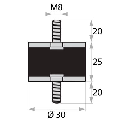 GP1-30-25-AG/AG-M8x20 Gummi-Metall-Puffer Gummipuffer Schwingungsdämpfer Silentblock