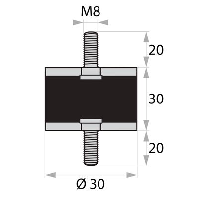GP1-30-30-AG/AG-M8x20 Gummi-Metall-Puffer Gummipuffer Schwingungsdämpfer Silentblock