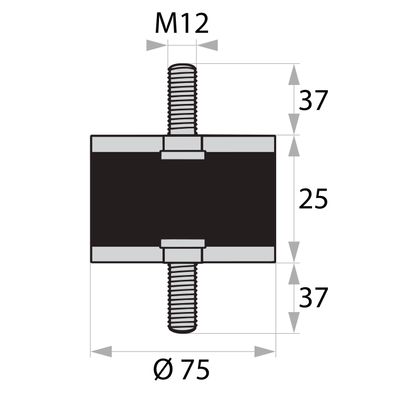 GP1-75-25-AG/AG-M12x37 Gummi-Metall-Puffer Gummipuffer Schwingungsdämpfer Silentblock