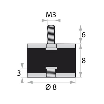 GP2-08-08-AG/IG-M3 x 6/3 Gummi-Metall-Puffer Gummipuffer Schwingungsdämpfer Silentblo