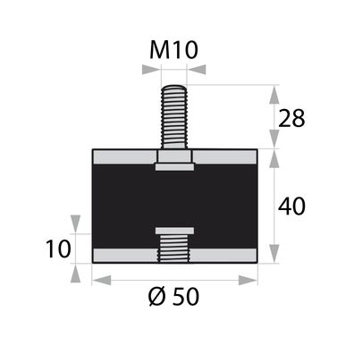 GP2-50-40-AG/IG-M10x28/10 Gummi-Metall-Puffer Gummipuffer Schwingungsdämpfer Silentbl