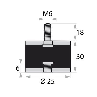 GP2-25-30-AG/IG-M6 x 18/6 Gummi-Metall-Puffer Gummipuffer Schwingungsdämpfer Silentbl