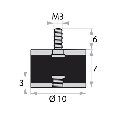 GP2-10-07-AG/IG-M3 x 6/3 Gummi-Metall-Puffer Gummipuffer Schwingungsdämpfer Silentblo