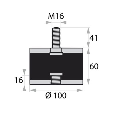 GP2-100-60-AG/IG-M16x41/16 Gummi-Metall-Puffer Gummipuffer Schwingungsdämpfer Silentb