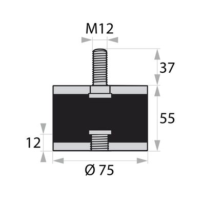 GP2-75-55-AG/IG-M12x37/12 Gummi-Metall-Puffer Gummipuffer Schwingungsdämpfer Silentbl