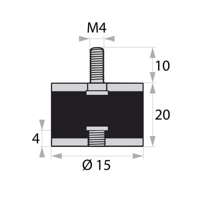 GP2-15-20-AG/IG-M4 x 10/4 Gummi-Metall-Puffer Gummipuffer Schwingungsdämpfer Silentbl