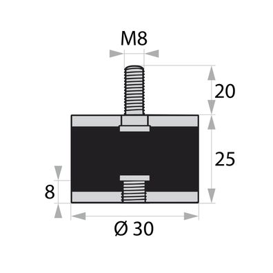 GP2-30-25-AG/IG-M8 x 20/8 Gummi-Metall-Puffer Gummipuffer Schwingungsdämpfer Silentbl