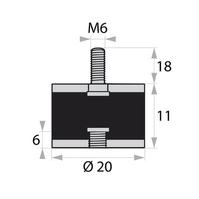 GP2-20-11-AG/IG-M6 x 18/6 Gummi-Metall-Puffer Gummipuffer Schwingungsdämpfer Silentbl