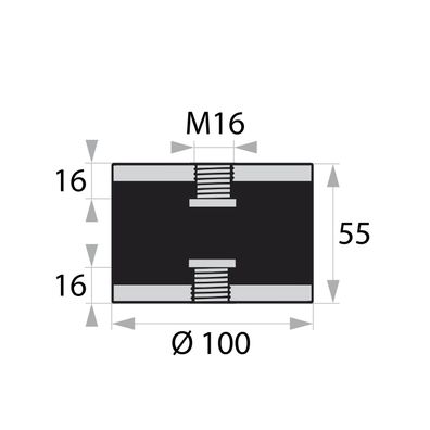GP3-100-55-IG/IG-M16x16 Gummi-Metall-Puffer Gummipuffer Schwingungsdämpfer Silentbloc