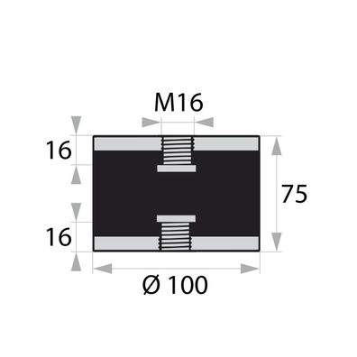 GP3-100-75-IG/IG-M16x16 Gummi-Metall-Puffer Gummipuffer Schwingungsdämpfer Silentbloc