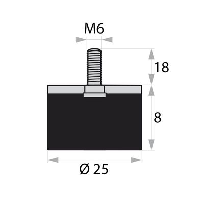 GP4-25-08-AG-M6 x 18 Gummi-Metall-Puffer Gummipuffer Schwingungsdämpfer Silentblock