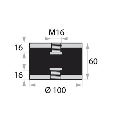 GP3-100-60-IG/IG-M16x16 Gummi-Metall-Puffer Gummipuffer Schwingungsdämpfer Silentbloc