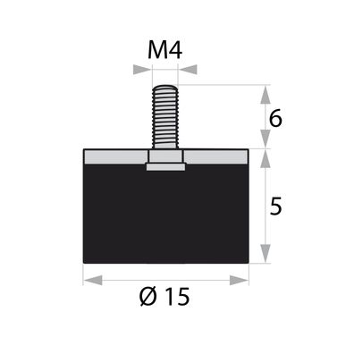 GP4-15-05-AG-M4 x 6 Gummi-Metall-Puffer Gummipuffer Schwingungsdämpfer Silentblock