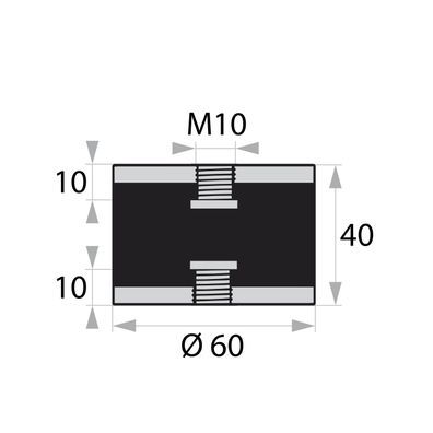 GP3-60-40-IG/IG-M10x10 Gummi-Metall-Puffer Gummipuffer Schwingungsdämpfer Silentblock