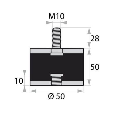 GP2-50-50-AG/IG-M10x28/10 Gummi-Metall-Puffer Gummipuffer Schwingungsdämpfer Silentbl