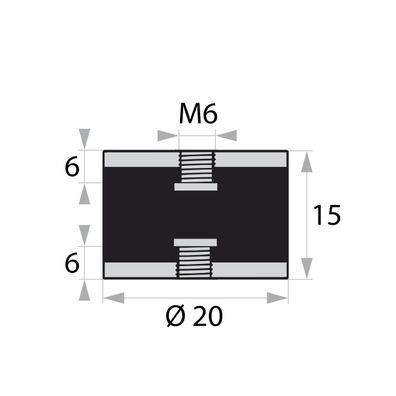 GP3-20-15-IG/IG-M6x6 Gummi-Metall-Puffer Gummipuffer Schwingungsdämpfer Silentblock