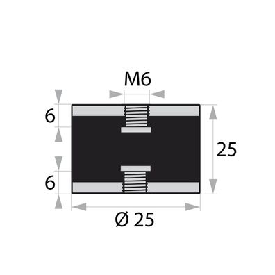 GP3-25-25-IG/IG-M6x6 Gummi-Metall-Puffer Gummipuffer Schwingungsdämpfer Silentblock