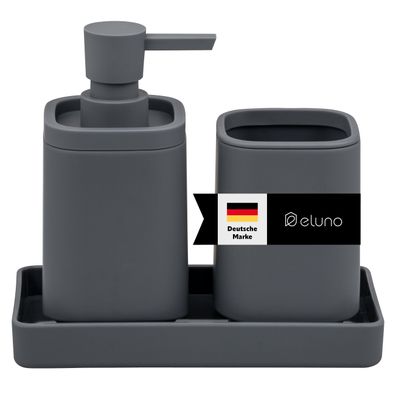 eluno Bad-Accessoires Set VALONA 3tlg. Soft-Touch aus Kunststoff in Grau