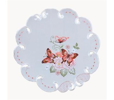 0 40 ecru-bunt-rot Stickerei ''Schmetterling''