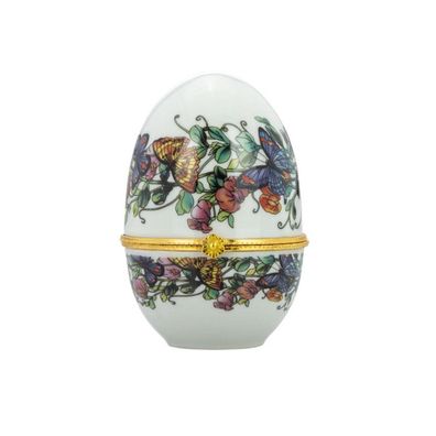 Mini Deko-Dose 6 x 8 cm Schmetterlinge klappbare Deckeldose in Ei-Form Porzellan