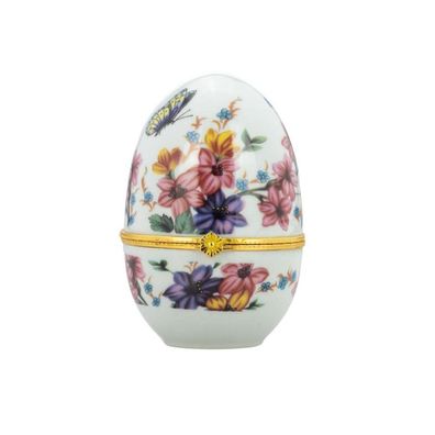 Mini Deko-Dose 6 x 8 cm Porzellan bunt Lilien klappbare Deckeldose in Ei-Form