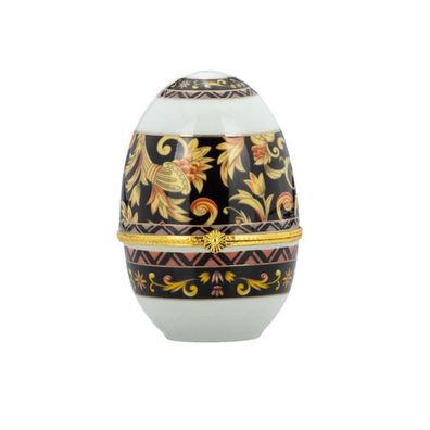 Mini Ei-Dose 6x8 cm Ranken-Dekor Porzellan Goldrand Schmuckdose Deckel klappbar