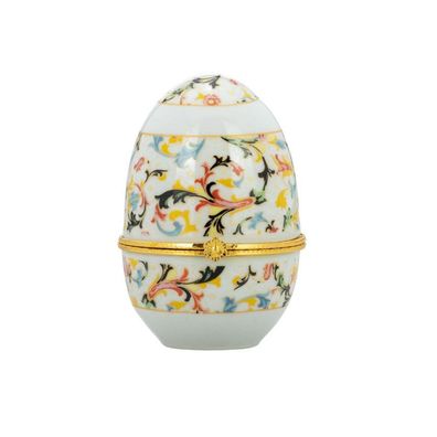 Mini Schmuckdose Ei-Form 6 x 8 cm bunt Porzellan Goldrand Dose Deckel klappbar