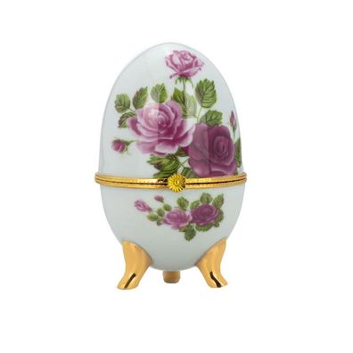Porzellan Mini Dose 6 x 10 cm in Ei-Form auf 3 Füßen Rosen Deckeldose klappbar