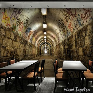 Vlies Fototapete Wandtapete Wandbilder Graffiti Tunnel Dreidimensionale 2228