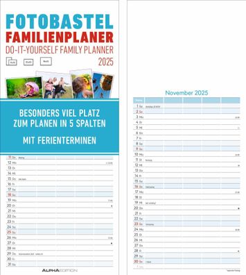 ALPHA 104180 Foto-Bastelkalender Do-it Yourself Familienplaner - 21 x 45 cm, 5 Spalte