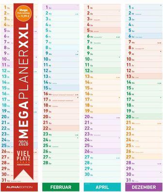 AlphaEdition 160591 Streifenkalender Megaplaner XXL - 17,5 x 98 cm