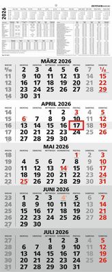 Zettler 660174 5-Monatskalender 971, 30 x 72 cm, schwarz/rot