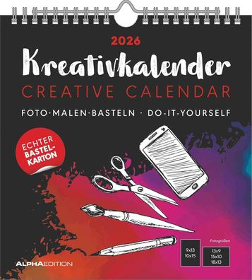 AlphaEdition 160646 Bastelkalender M 2026, 21 x 22 cm, 1M/1S, schwarz