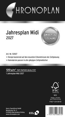 Chronoplan 50507 Jahresplan, Midi, 2027, Weiß, 96 x 172 mm, Inhalt: 1 Blatt / 1 Stück