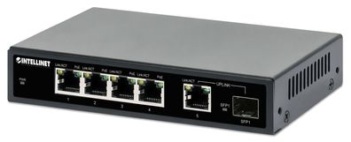 Intellinet Switch - 4 x 10/100/1000 (PoE+) + 1 x Combo Gigabit SFP/RJ-45 (Uplink)