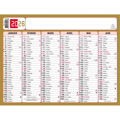 Exacompta 34411E Exacompta Calendrier tricolore neutre, 170 x 130 mm, 2026
