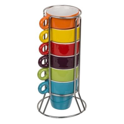 6 x Espressotasse mit Metallständer 6-farbig