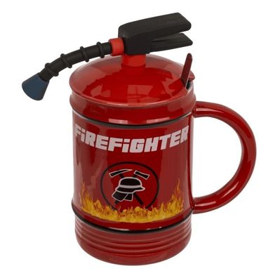 Becher Fire Fighter mit Deckel und Löffel aus Keramik